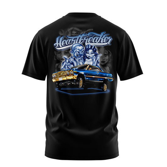 Heartbreaker 3 lowrider graphic tee back print, black, Rollin Hard