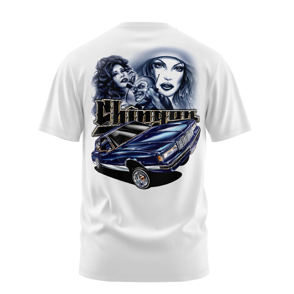 Chingon graphic tee back, White, Rollin Hard