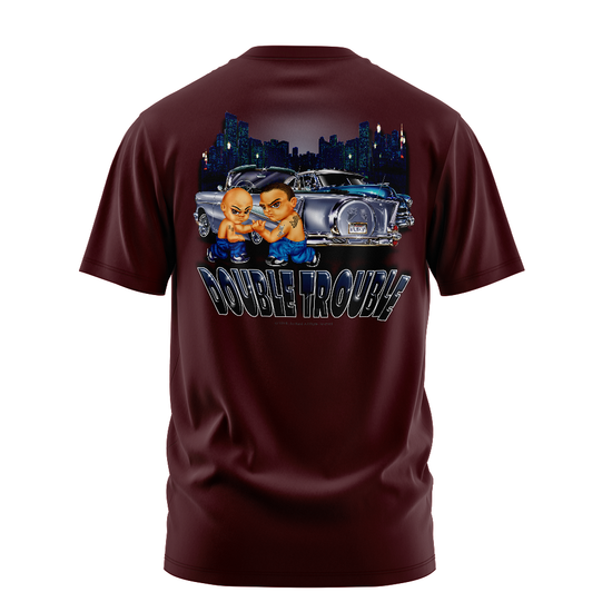 Double Trouble graphic tee back, Burgundy, Rollin Hard