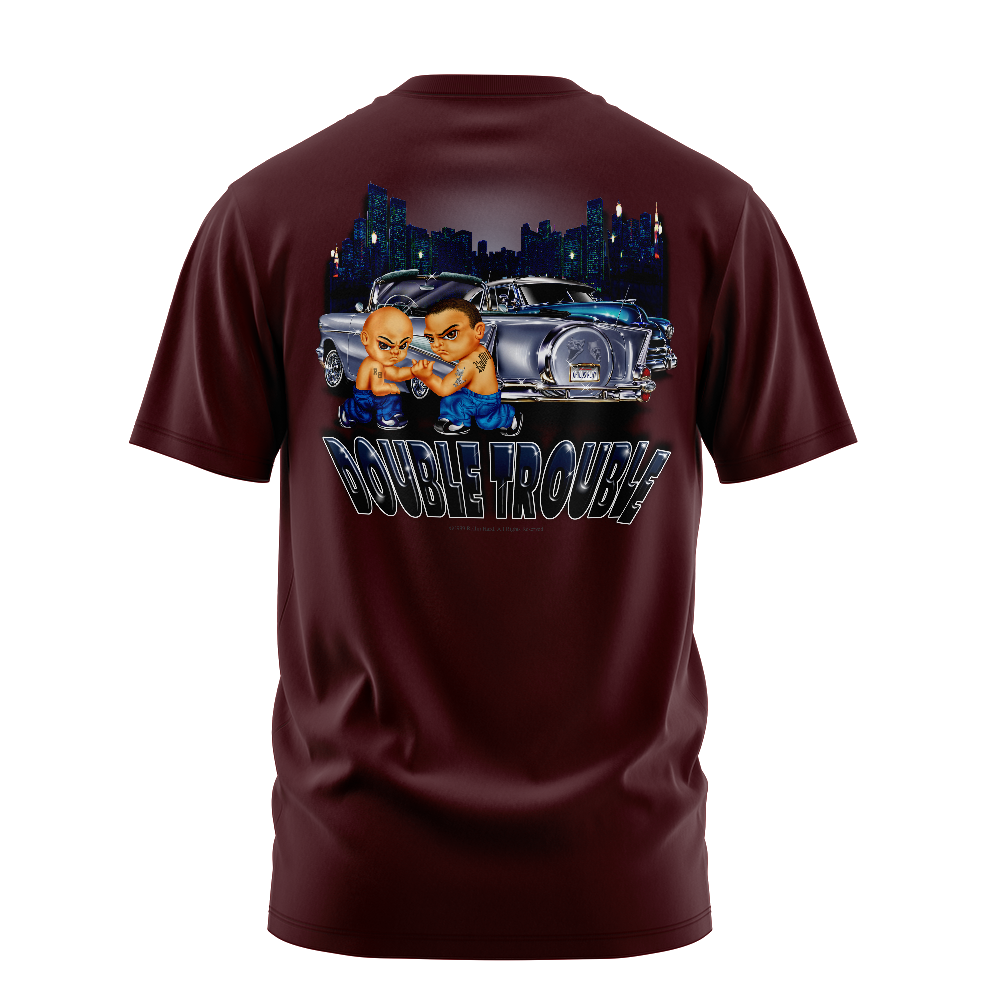 Double Trouble graphic tee back, Burgundy, Rollin Hard
