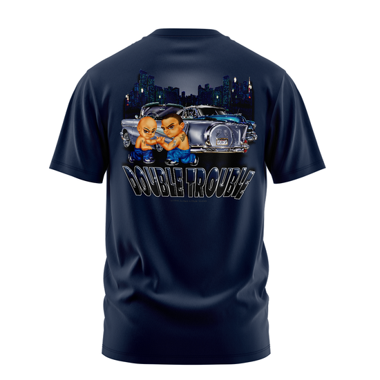 Double Trouble graphic tee back, Navy, Rollin Hard
