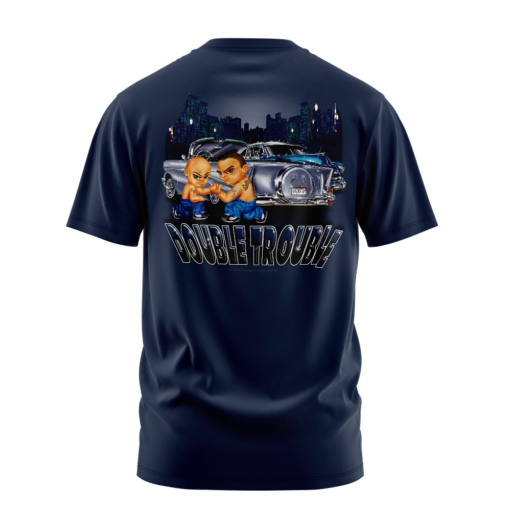 Double Trouble graphic tee back, Navy, Rollin Hard