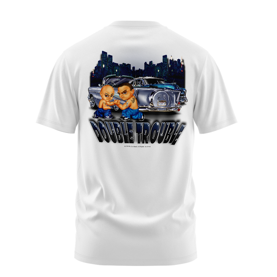 Double Trouble graphic tee back, White, Rollin Hard