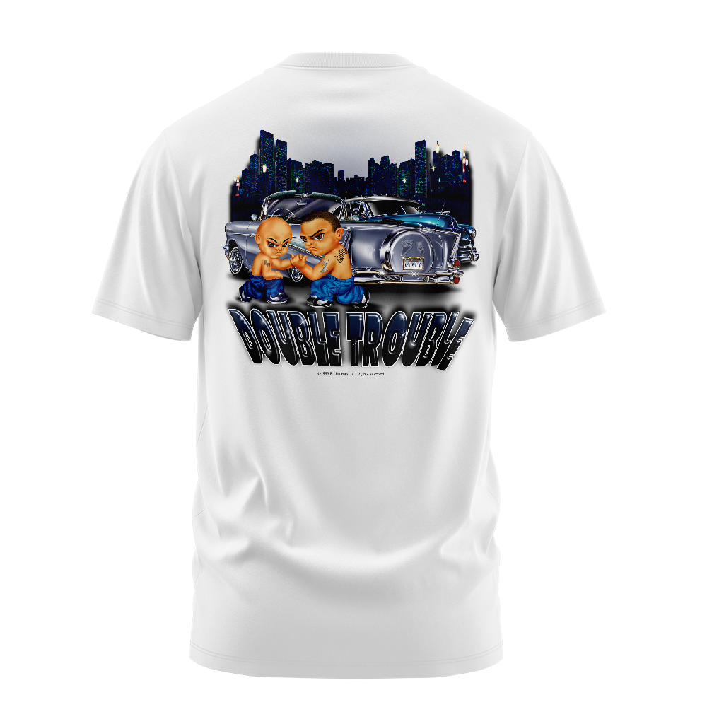 Double Trouble graphic tee back, White, Rollin Hard