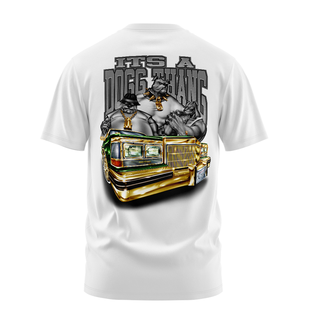 It's a Dogg Thang graphic tee back, White, Rollin Hard