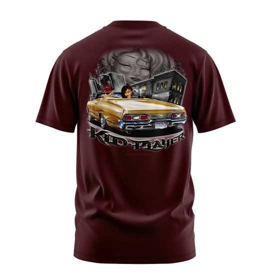 Kid Player graphic tee back, Burgundy, Rollin Hard