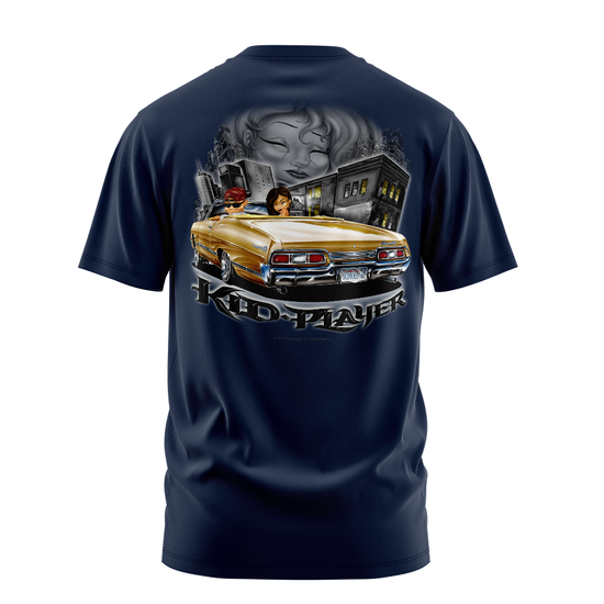 Kid Player graphic tee back, Navy, Rollin Hard