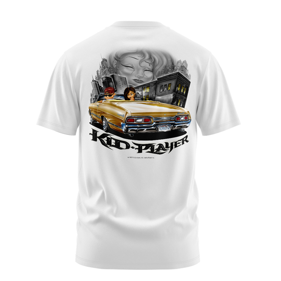 Kid Player graphic tee back, White, Rollin Hard