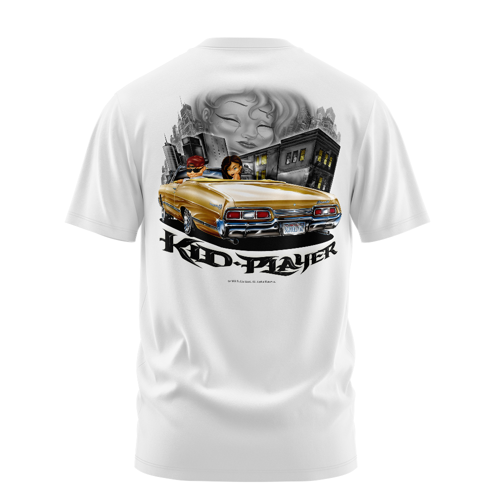 Kid Player graphic tee back, White, Rollin Hard