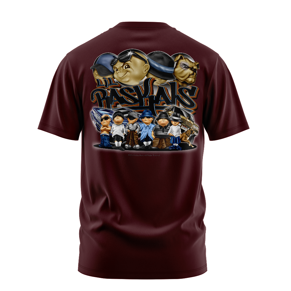 Lil Raskals graphic tee back, Burgundy, Rollin Hard