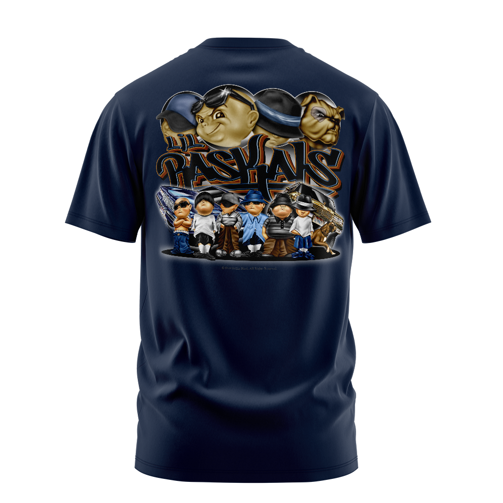 Lil Raskals graphic tee back, Navy, Rollin Hard