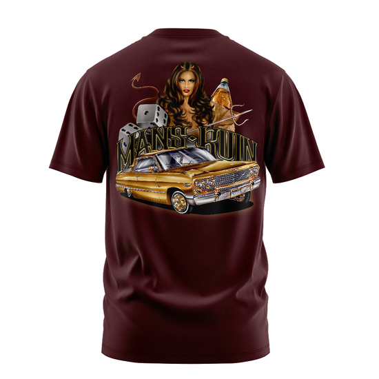 Man's Ruin graphic tee back, Burgundy, Rollin Hard