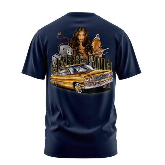 Man's Ruin graphic tee back, Navy, Rollin Hard