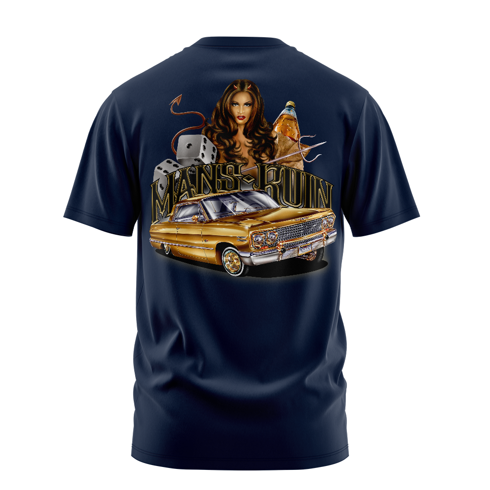 Man's Ruin graphic tee back, Navy, Rollin Hard