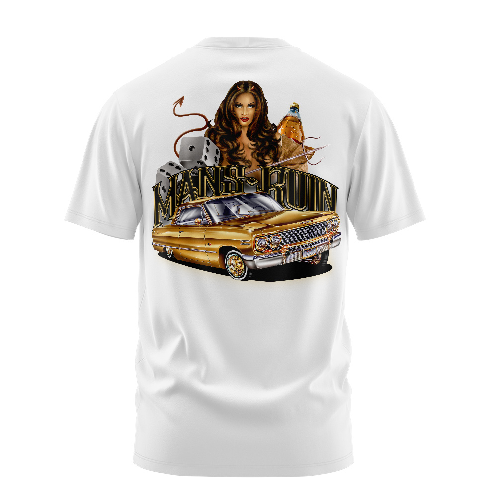 Man's Ruin graphic tee back, White, Rollin Hard