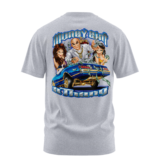 Money Ain't a Thang graphic tee back, athletic heather, Rollin Hard
