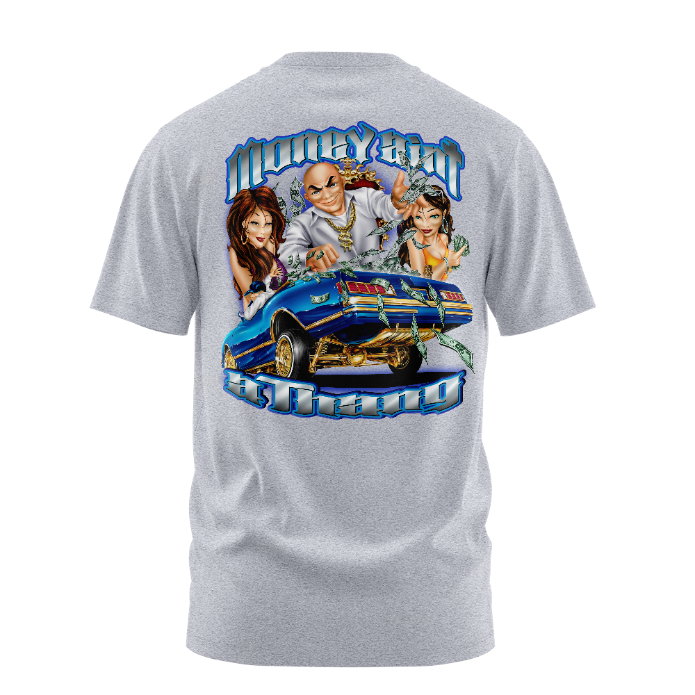 Money Ain't a Thang graphic tee back, athletic heather, Rollin Hard