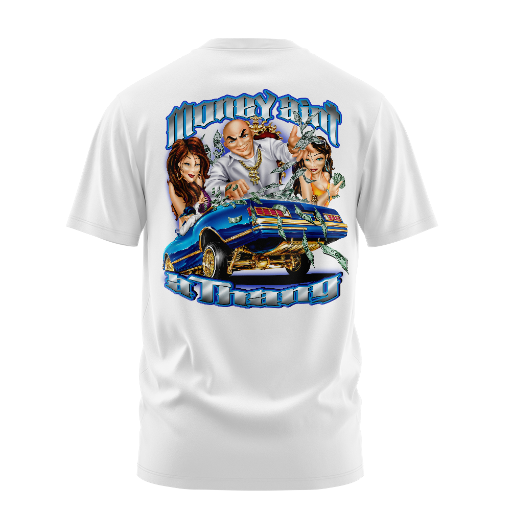 Money Ain't a Thang graphic tee back, white, Rollin Hard