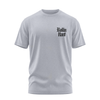 Double Trouble tee front, Rollin Hard chest script on Athletic Heather