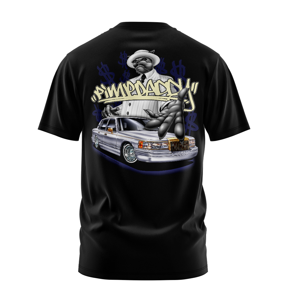 Pimp Dawg graphic tee back, Black, Rollin Hard