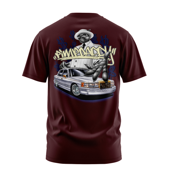 Pimp Dawg graphic tee back, Burgundy, Rollin Hard