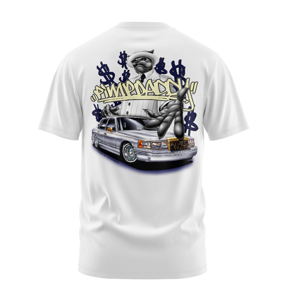 Pimp Dawg graphic tee back, White, Rollin Hard