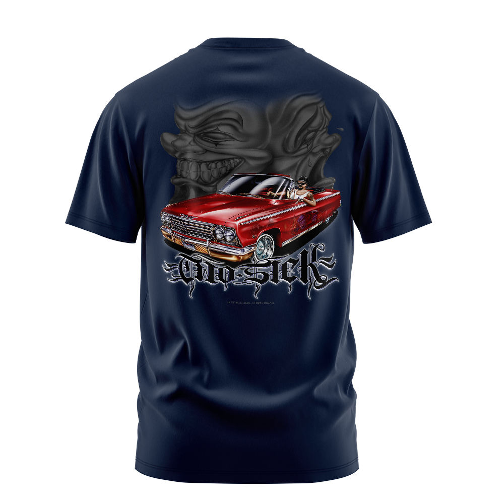 Two Sick graphic tee back, Navy, Rollin Hard