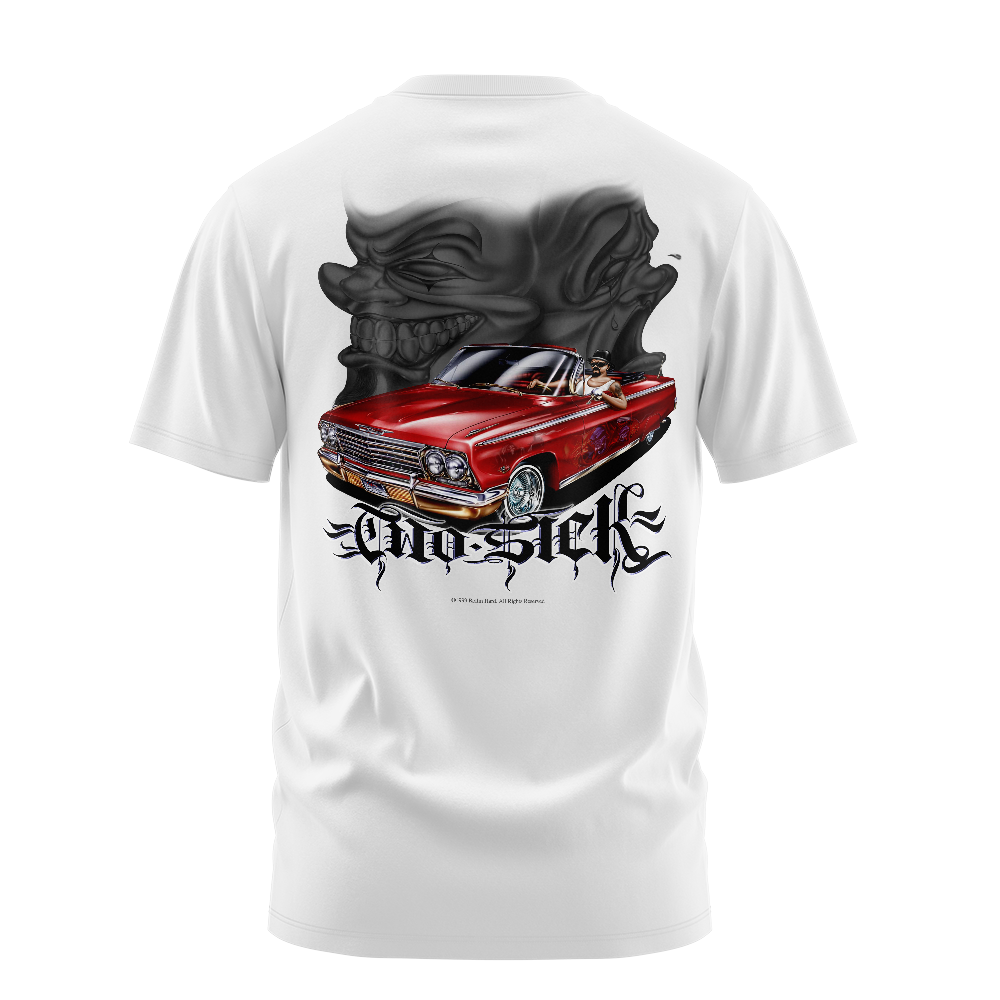 Two Sick graphic tee back, White, Rollin Hard