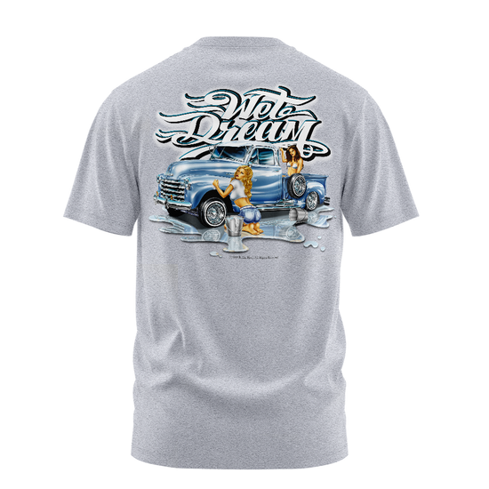 Wet Dream graphic tee back, Athletic Heather, Rollin Hard