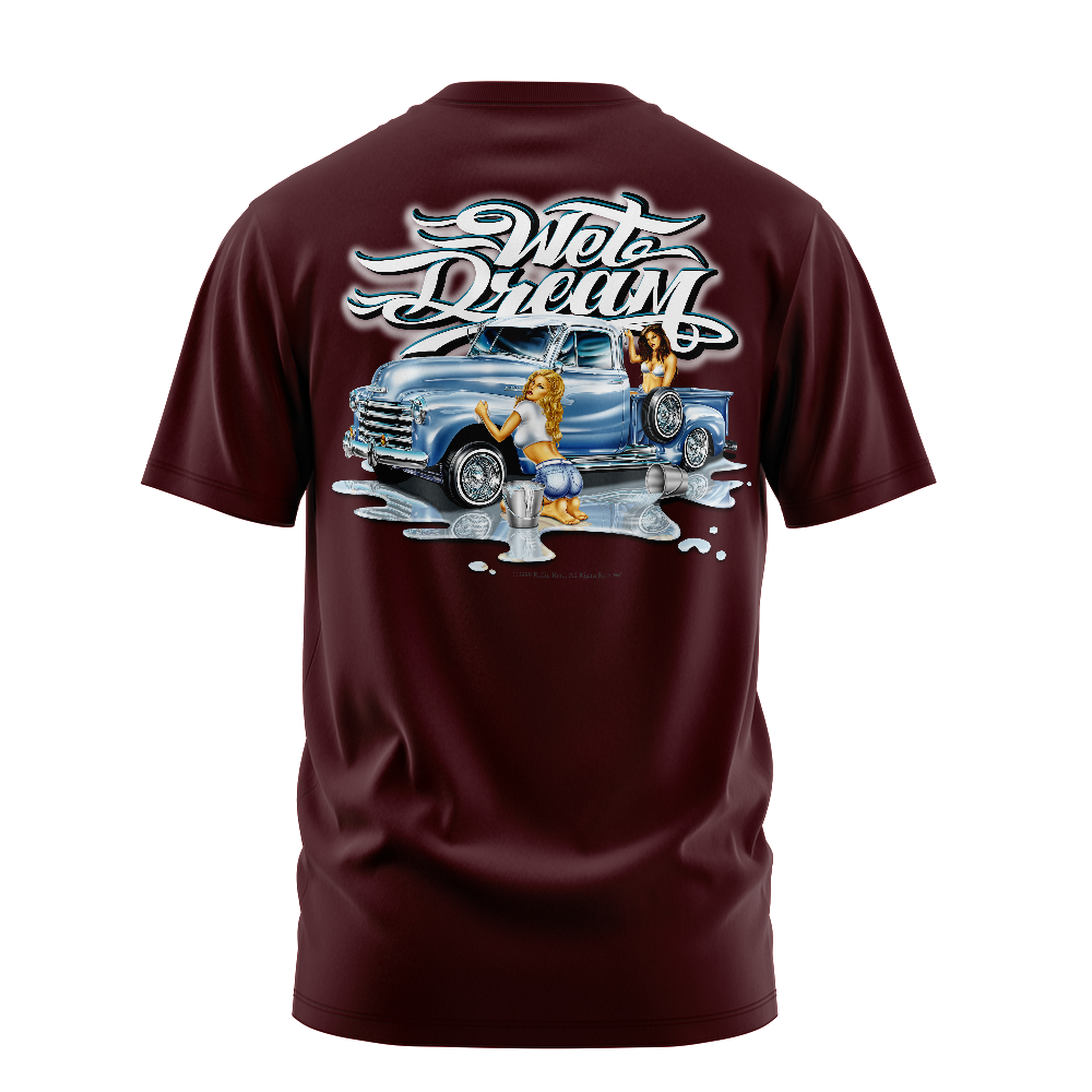 Wet Dream graphic tee back, Burgundy, Rollin Hard