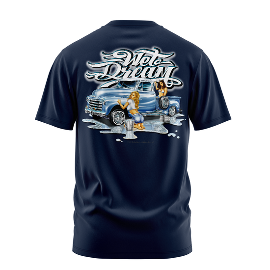 Wet Dream graphic tee back, Navy, Rollin Hard