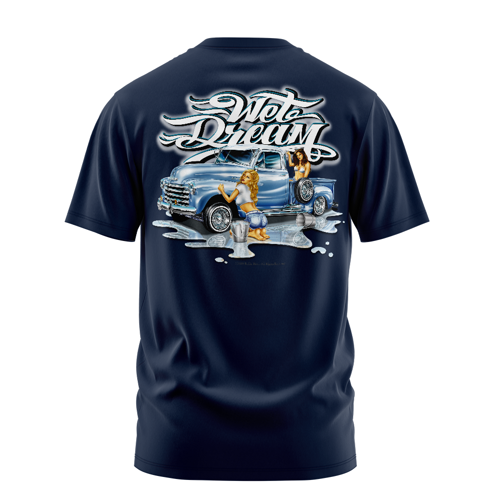 Wet Dream graphic tee back, Navy, Rollin Hard
