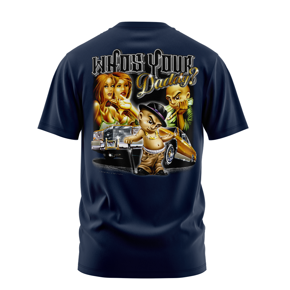 Who's Your Daddy graphic tee back, Navy, Rollin Hard