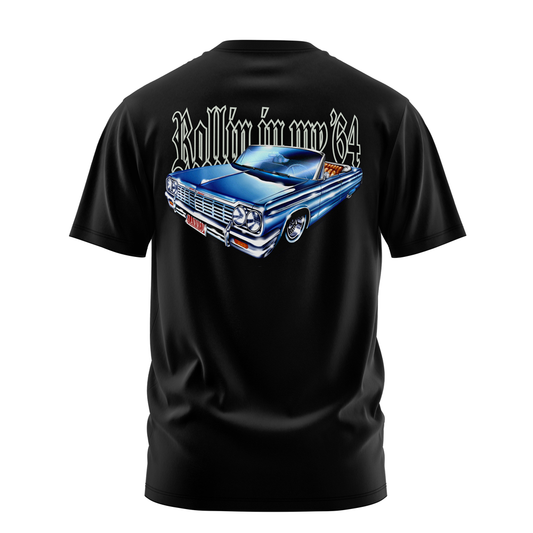 Rollin In My 64 graphic tee back, Black, Rollin Hard