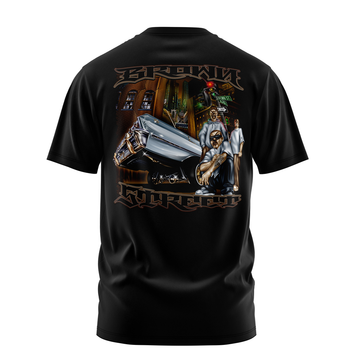 Brown Street lowrider graphic tee back print, black, Rollin Hard