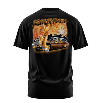 Circus Times lowrider graphic tee back print, black, Rollin Hard
