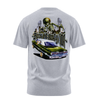 Freaky Behavior lowrider graphic tee back print, athletic heather, Rollin Hard