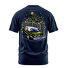 Freaky Behavior lowrider graphic tee back print, navy, Rollin Hard