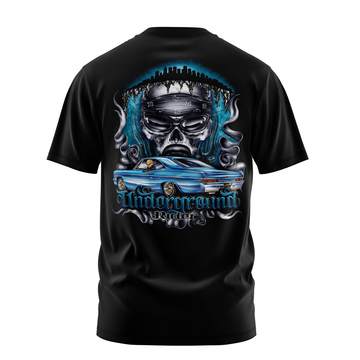 Underground Rider lowrider graphic tee back print, black, Rollin Hard